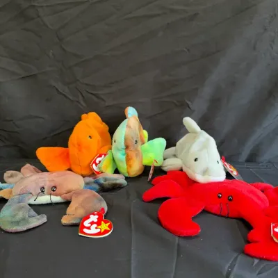 Vintage 1990s Ty Beanie Babies Ocean Life Lot (5 Plush Toys) 