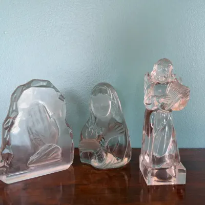 • Vintage Viking Glass 3-Piece Religious Set - Madonna, Praying Hands & Angel 