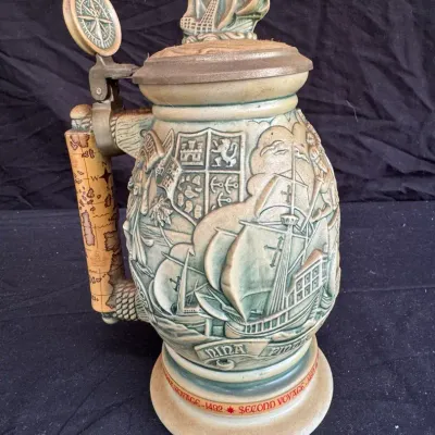 Vintage 1992 Avon Christopher Columbus "New World" Lidded Beer Stein – Handcrafted Ceramarte
