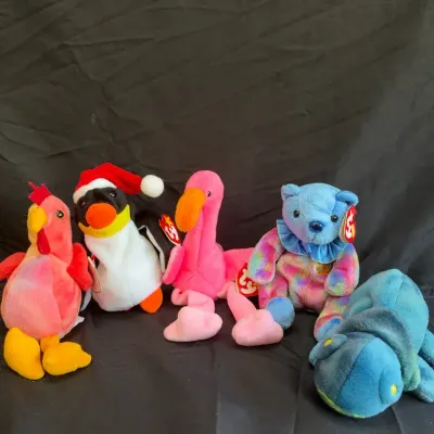Vintage Ty Beanie Babies Lot of 5 – Includes Rare Tie-Dye Characters (1995–1998) 
