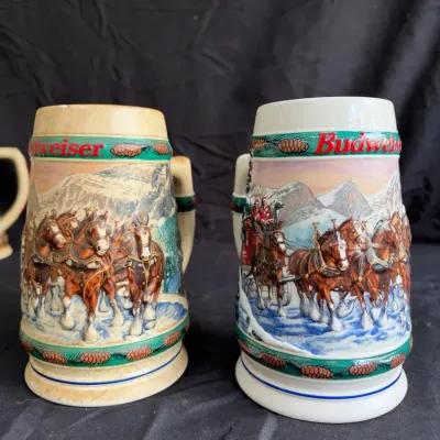 Set Of 2 Vintage 1993 Budweiser Holiday Stein – "Special Delivery" 
