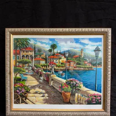 Anatoly Metlan "Along the Canal" Signed Limited Edition Serigraph – Mediterranean Coastal Scene 