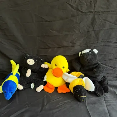 Vintage Ty Beanie Babies & Plush Toy Bundle - Lot of 5 Cute Animals