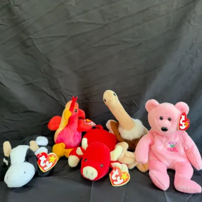 Lot of 5 Vintage Ty Beanie Babies - Farm & Bird Collection (Daisy, Snort, Strut, Stretch, Grace)