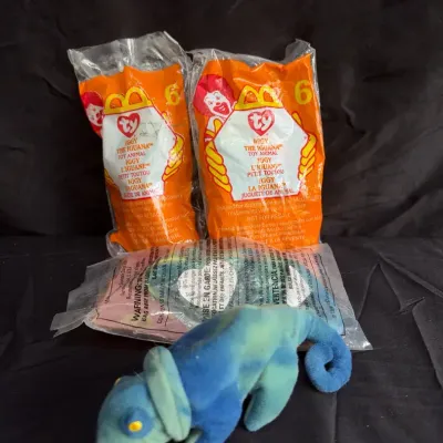  3x Vintage Ty Teenie Beanie Babies Iggy the Iguana #6 - NIP Sealed McDonald's 1999 Item 