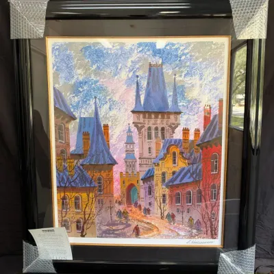 Anatole Krasnyansky "Street of Old Prague" Framed Seriolithograph Park West COA 