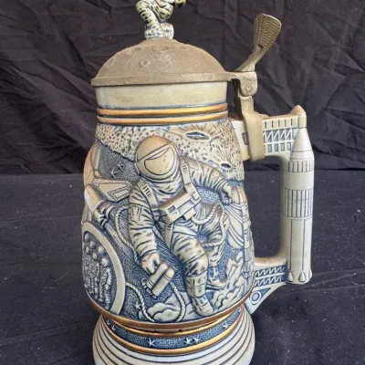 Vintage 1991 Avon "Conquest of Space" Lidded Beer Stein – Handcrafted Ceramarte NASA Theme