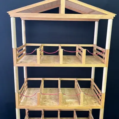 3 Story 16 Horse Capacity  Wooden Toy Horse Stall * Suede Gates * 40” Height 