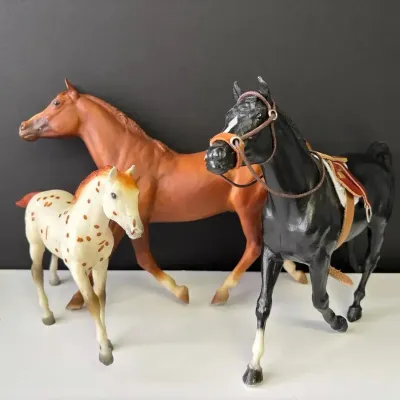 3 Breyer Horses * Spotted Filly * Black Saddle Horse * Chestnut Gelding 