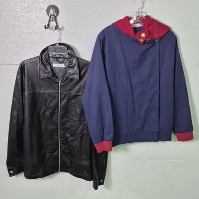 Stitch Spring Hooded & Standard Cloth (Faux Leather) Jackets: Size M