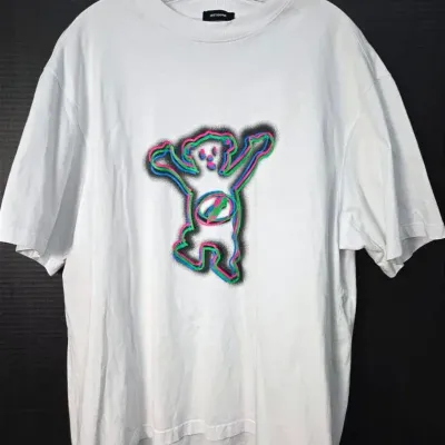 Authenticated WE11DONE Bear Graphic Cotton T-Shirt: Size M - White Multicolor