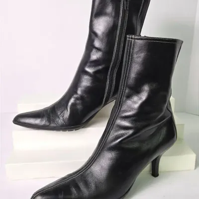 Coach Jeanne Black Leather Ankle Boots, Made in Italy: Size 8B