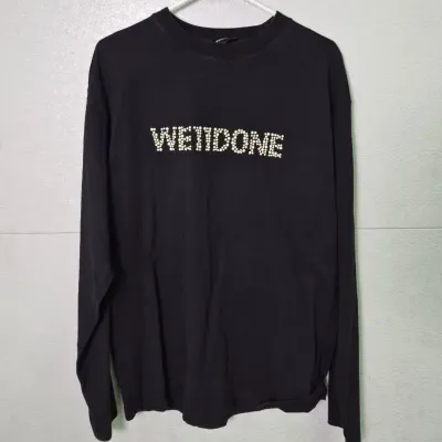 Authenticated We11done Black Faux Pearl Logo Long-Sleeve Tee: Size M