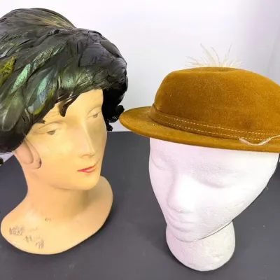 Vintage Albrizio & Adolfo II Feather-Accented Hats (2)