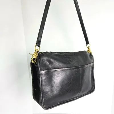 Vintage Coach Black Leather Flap Shoulder Bag, Made in NYC