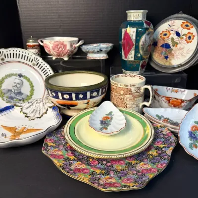 Antique China - Spode Tiffany & Co Plate 8", Pierced Hindenburg Bowl & More