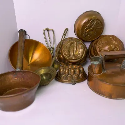 Vintage Copper & Metal Kitchenware - Molds, Kettle, Bowl & More