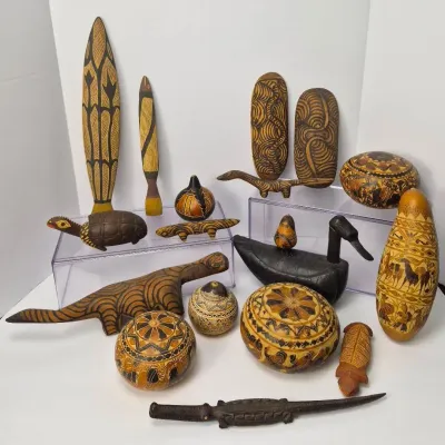 International Wood Decor - Australian Animals, South American Etched Gourds & More