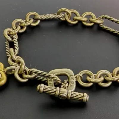 David Yurman Sterling Silver & 18K Gold Figaro Chain Bracelet with Heart Charm