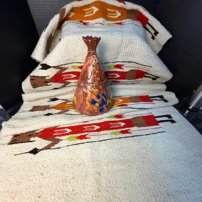 Vintage McCoy Teepee Cookie Jar & Yei Navajo-Style Mexican Rug 3'x2'5"