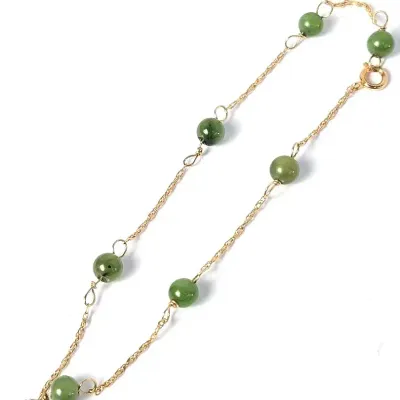 14K Gold Nephrite Jade Station Bracelet 