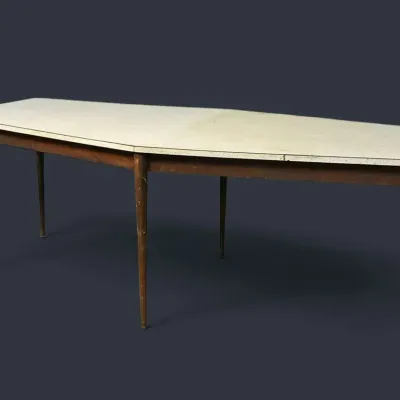 Mid-Century Geometric Speckled Laminate Top Dining Table - 78X36X29”