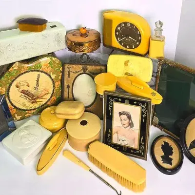 Boudoir Decor: Antique Jewelry Box, Vintage Westclox Moonbeam Clock, French Ivory Vanity Set & More