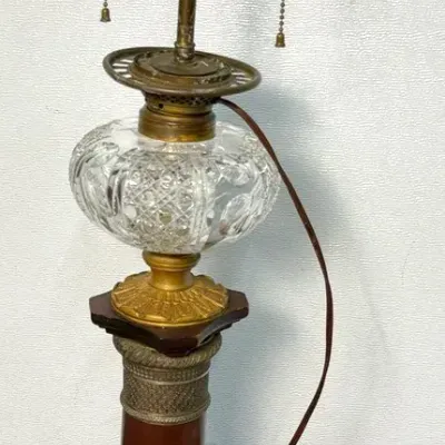 Neoclassical Column Lamp with Cut Glass 