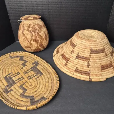 Native American & African Woven Bowl, Tray & Jar