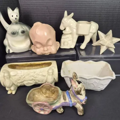 Midcentury Kitschy Ceramic Planters - Kangaroo, Baby Head, Gnomes & More