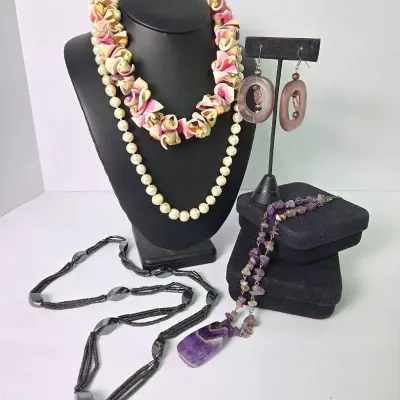 Artisan Pearl, Amethyst & Shell Jewelry With Amazulu Earrings