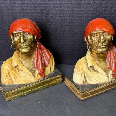 Vintage Marion Bronze Polychrome Pirate Bookends