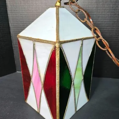 Vintage Stained Glass Swag Lamp 12" Tall