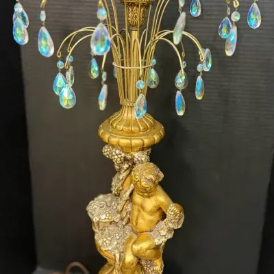 Hollywood Regency Cherub Lamp with Prisms
