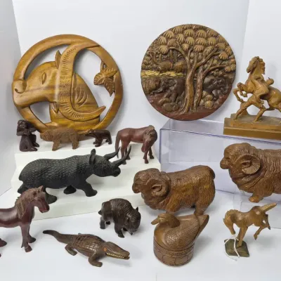 Carved Wood Animal Figurines & Plaques - Anri Horse, Ram, Rhino & More