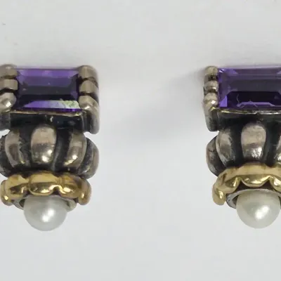 Lagos Caviar Sterling Silver & 18K Gold Amethyst & Pearl Earrings