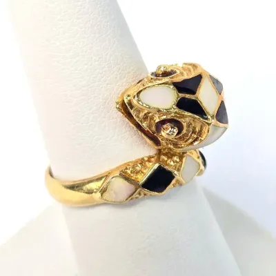 18K Gold Enamel Snake Ring - Size 7.75