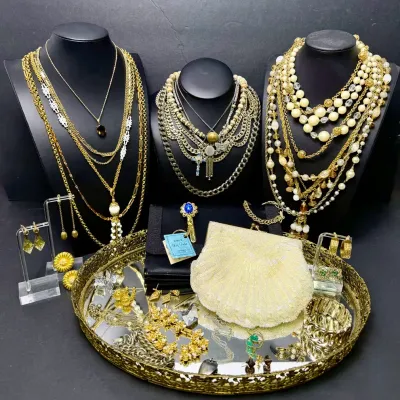 Vintage Costume Jewlery, Evening Bags & Ormolu Mirrored Vanity Tray