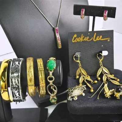 Haywood 1/20 10K Gold Hinged Bangle, Plus Monet, Cookie Lee & More Costume Jewelry 