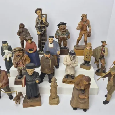 Black Forest Carved Wood Figurine Collection