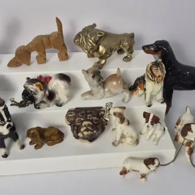 Vintage Dogs - Brass Bulldog & Ceramic Figurines