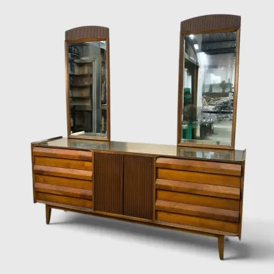 Mid-Century Modern Lane Dresser - 74X18X30” With 44” Mirrors
