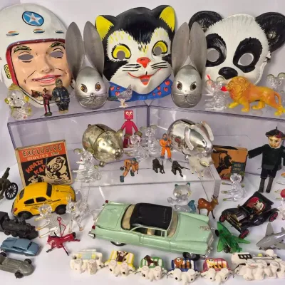 Vintage Toys - Coin Banks, Cars, Lucite Figurines, Halloween Masks & More