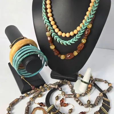 Earth Tone Costume Jewelry: Stone, Leather, Metal, Napier, Dabby Reid