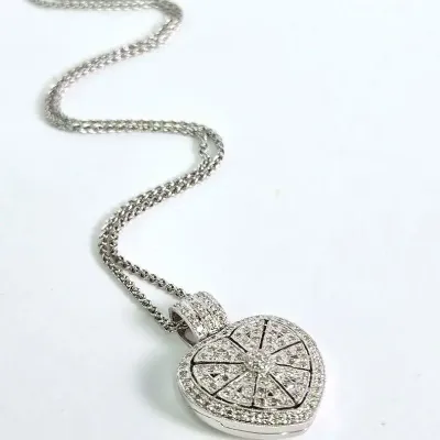 14K White Gold Pave Diamond Heart Locket & 18" 14K Chain Necklace