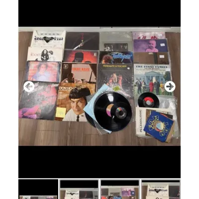 Sale Photo Thumbnail #101: Large collection of vintage vinyl records, including 33 1/3 RPM LPs and 45 RPM singles from various pop, rock, and jazz artists.