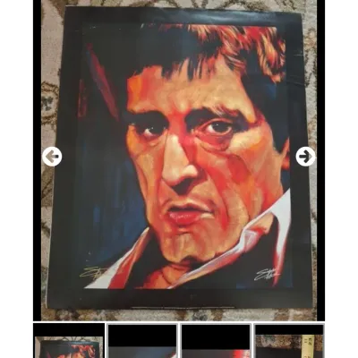 Sale Photo Thumbnail #35: Stephen Fishwick signed Scarface Al Pacino fine art print with a black border.