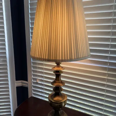 Sale Photo Thumbnail #11: Large brass baluster table lamp with pleated shade