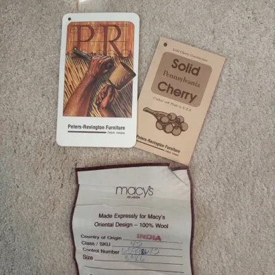 Sale Photo Thumbnail #7: Solid Pennsylvania cherry by Peters Revington Furniture, plus a Macy's 100% wool Oriental rug made in India