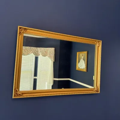 Sale Photo Thumbnail #4: Gold framed wall mirror with ornate corner accents